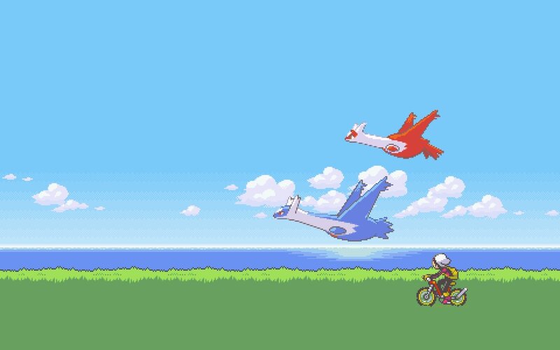 Pokémon Flying over Grass