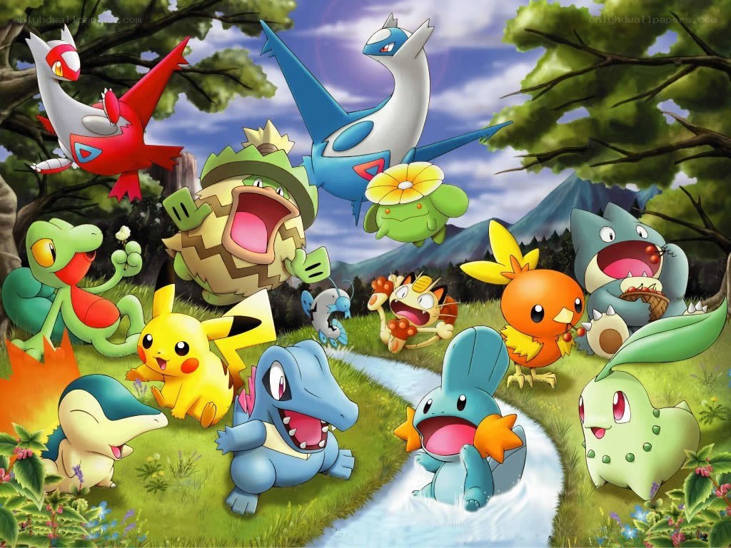 Pokémon group in a forest