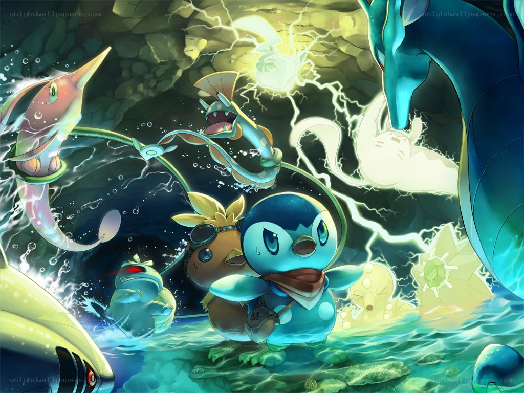 Pokémon in a cave with lightning