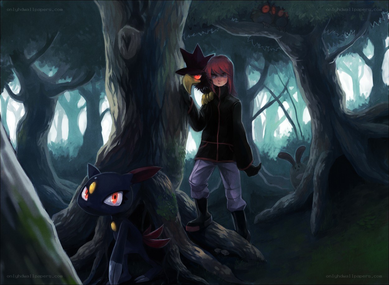 Pokémon in a dark forest