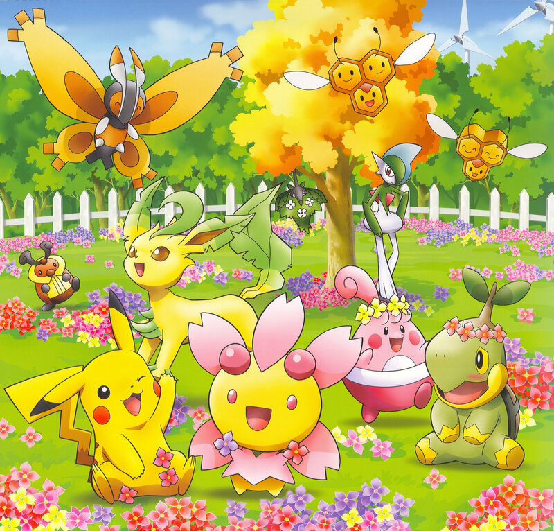 Pokémon in a flower garden