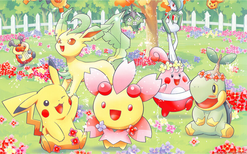 Pokémon in a flower garden
