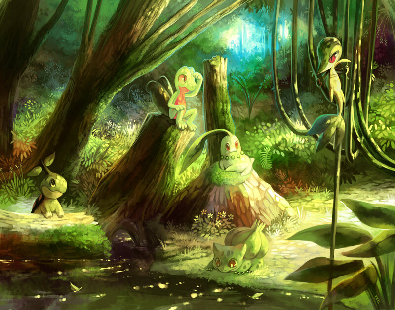 Pokémon in a Forest — Green, Serene
