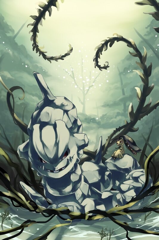 Pokémon in a misty forest