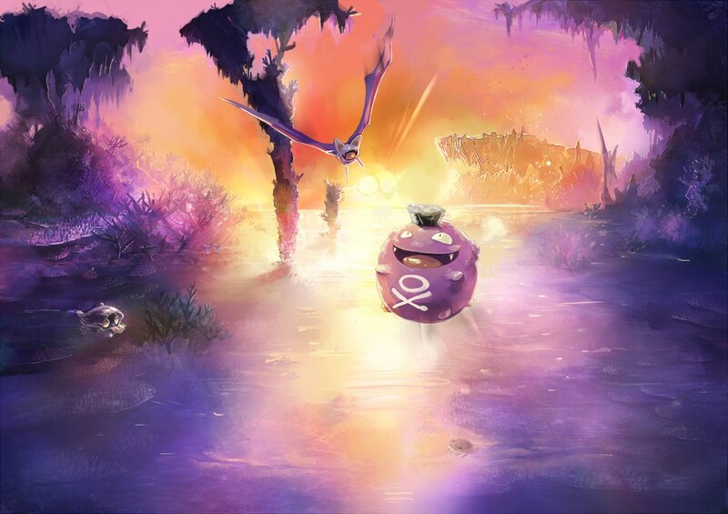 Pokémon in a mystical swamp