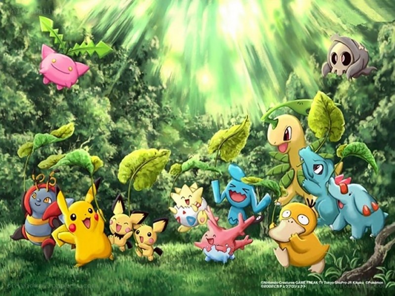 Pokémon in a sunlit forest
