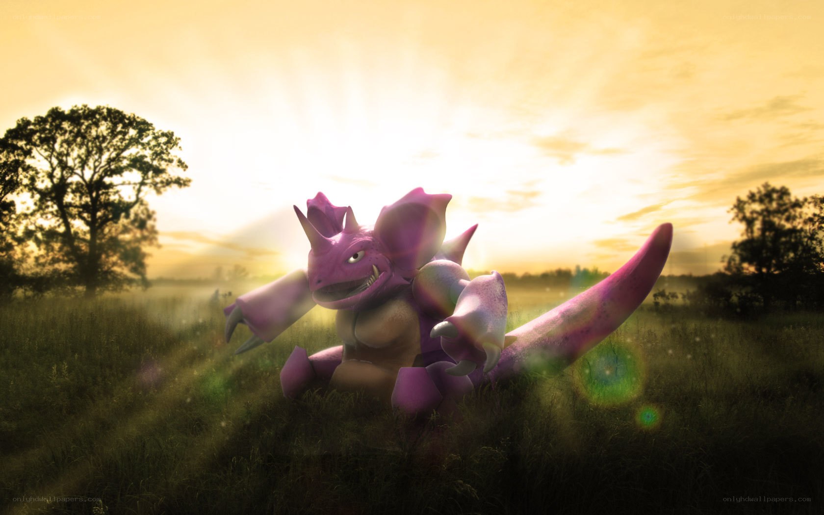 Pokémon in a sunset field