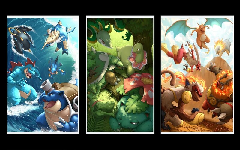 Pokémon in Three Groups — Blue, Dynamic, Digital Art