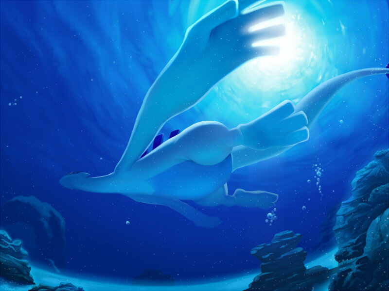 Pokémon Lugia swimming underwater