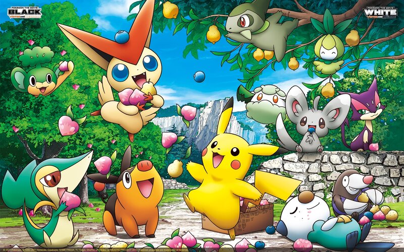Pokémon movie characters in a forest