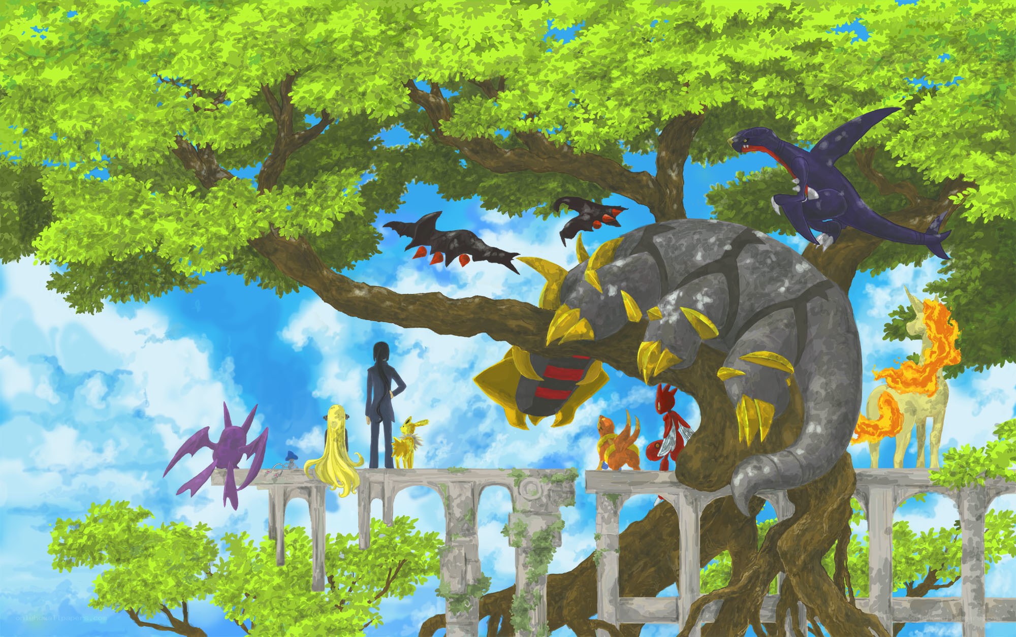 Pokémon on a tree bridge