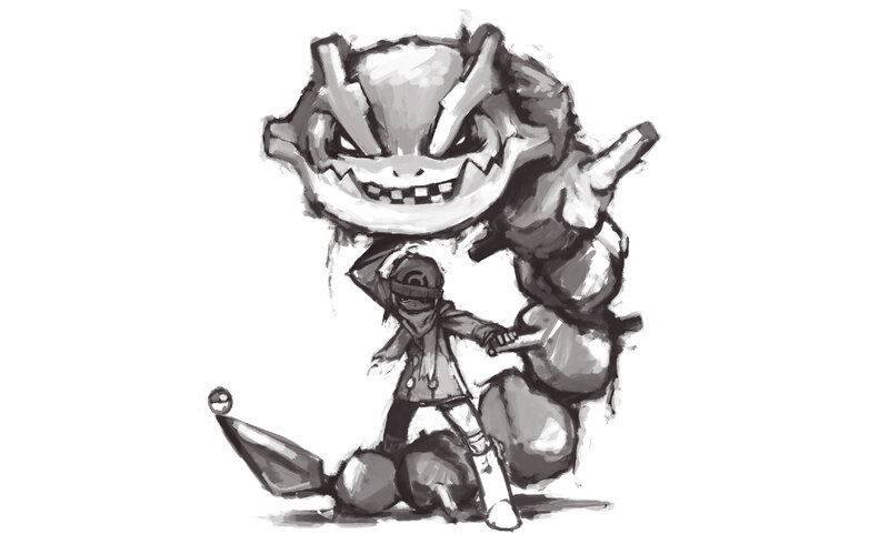 Pokémon sketch with trainer