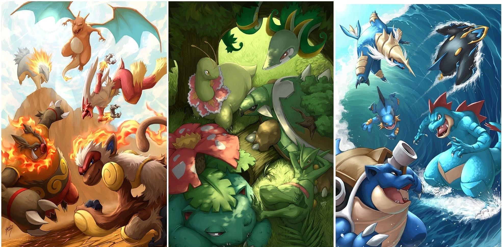Pokémon starter evolution art
