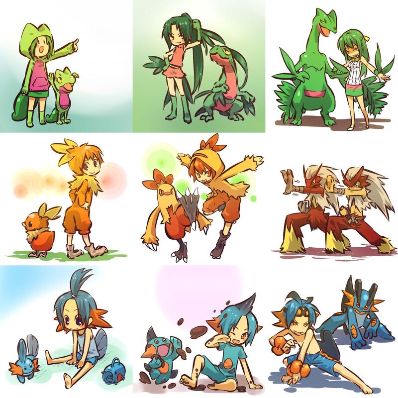 Pokémon starter evolution art