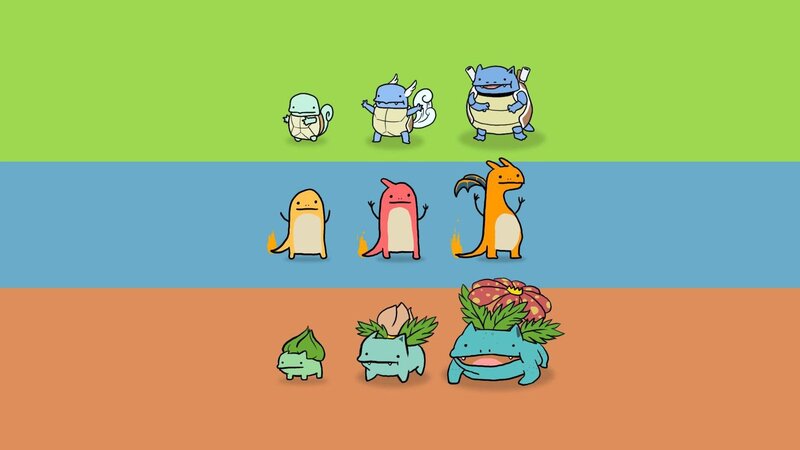 Pokémon Starter Evolution — Green, Playful, Digital Art, Fire, Water