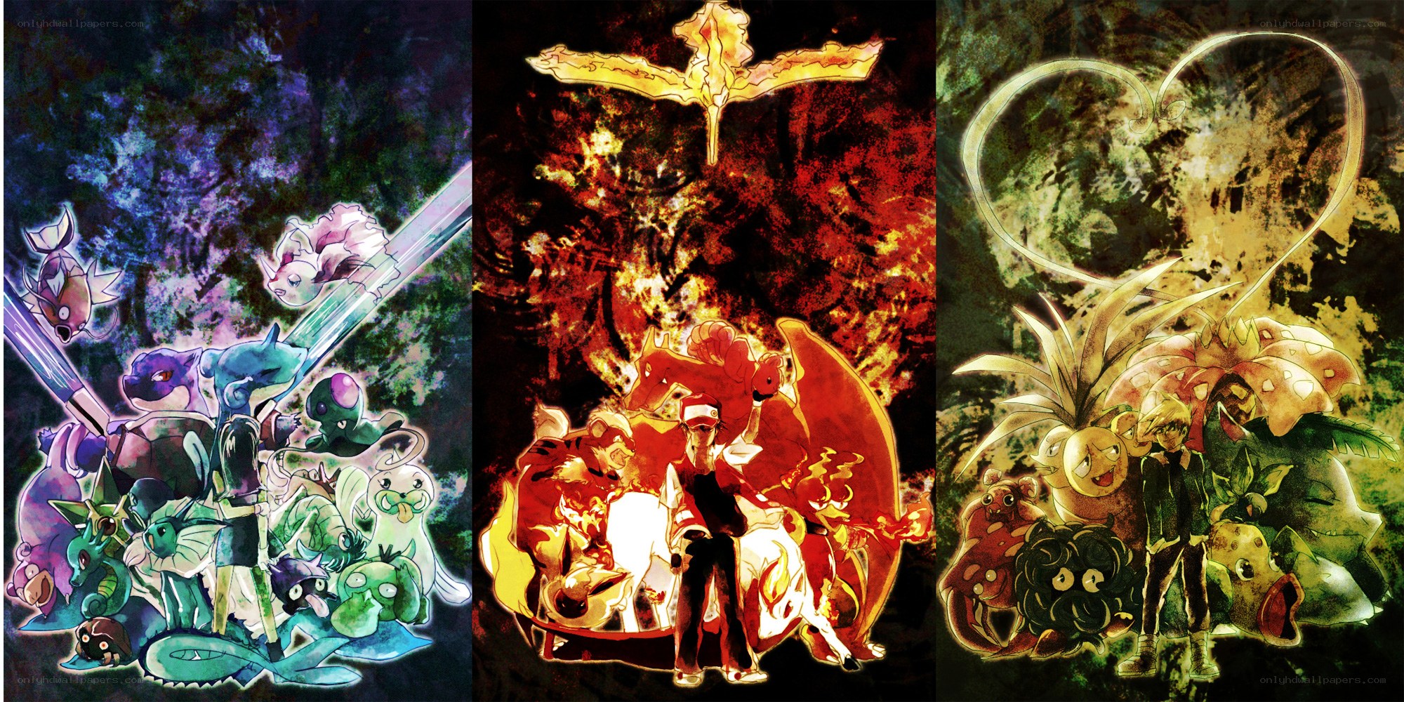 Pokémon team art triptych
