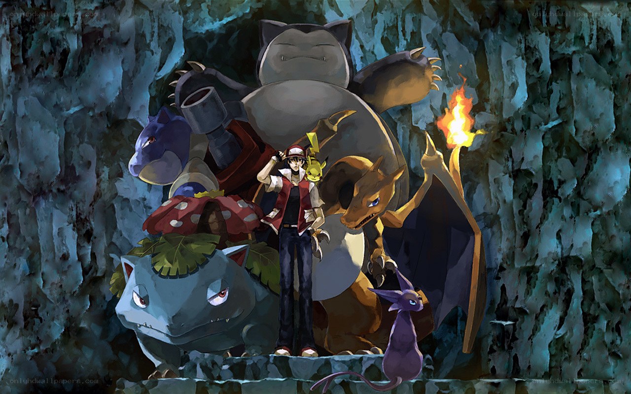 Pokémon team in a cave