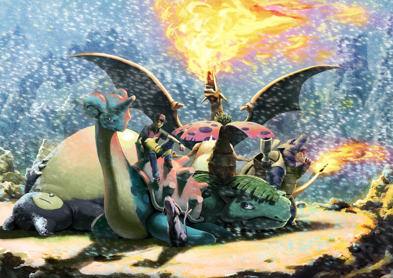 Pokémon team in snowy battle