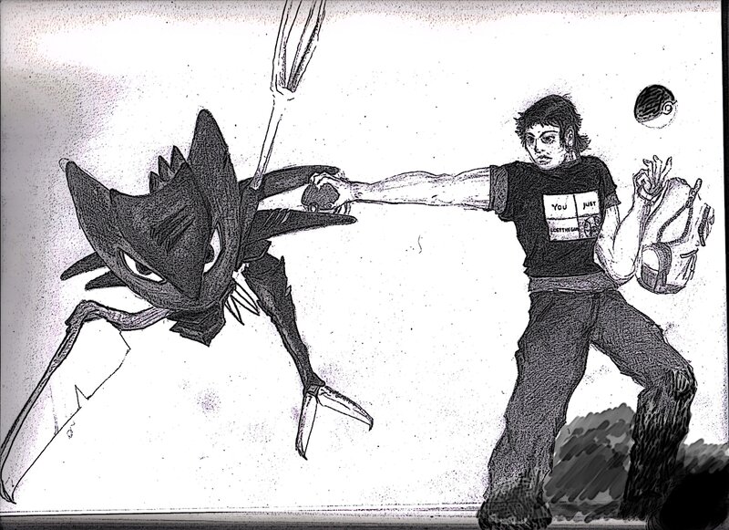 Pokémon trainer battling a Scyther