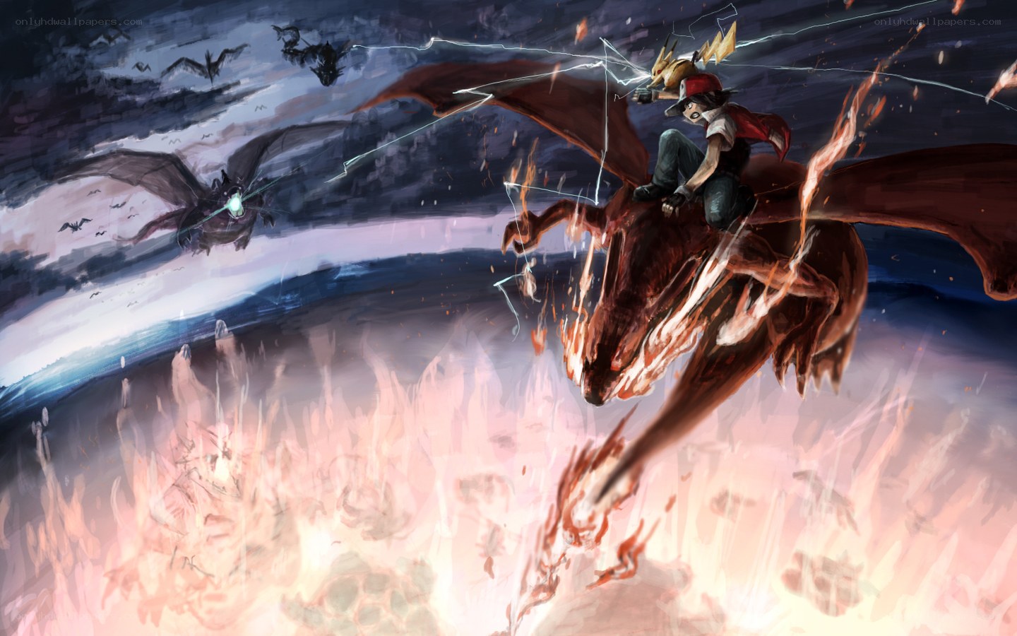 Pokémon trainer riding a dragon
