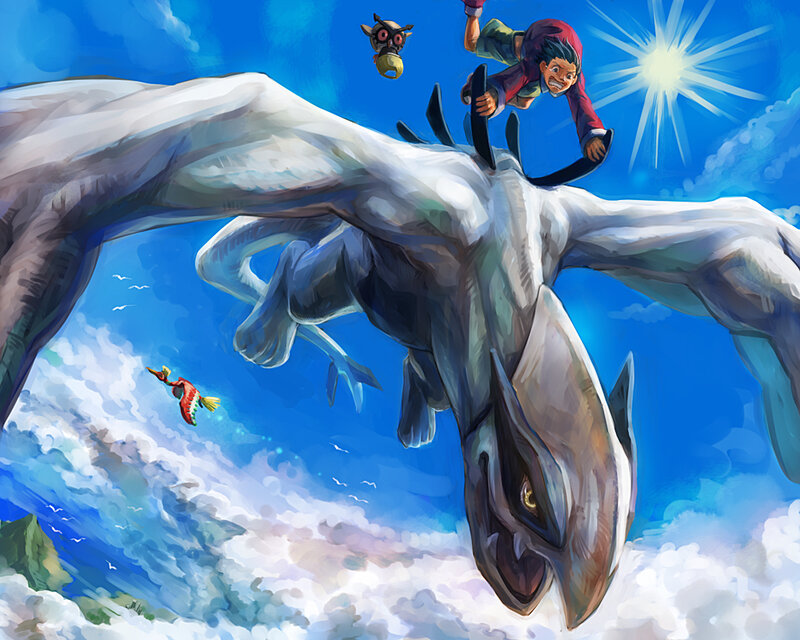 Pokémon trainer riding Latias