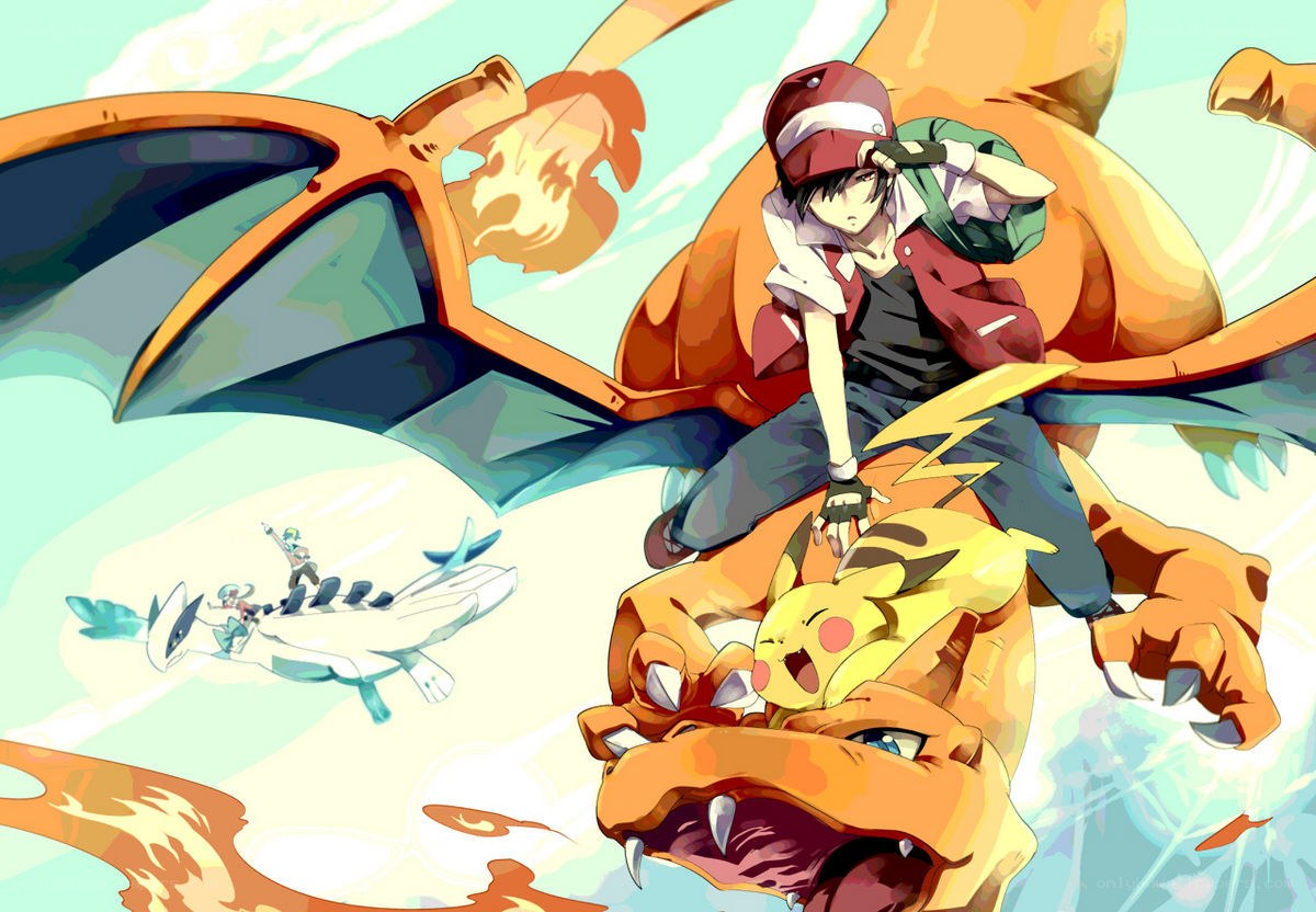 Pokémon trainer with Charizard and Pikachu