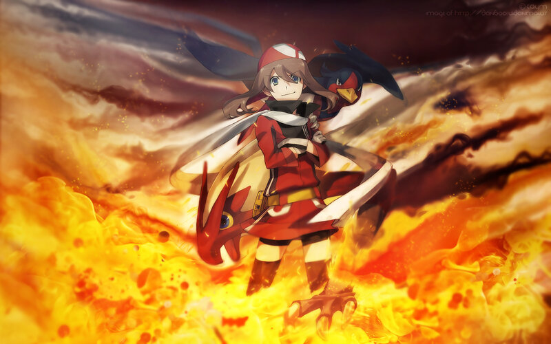 Pokémon trainer with fiery Pokémon