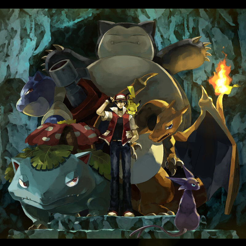 Pokémon trainer with his team