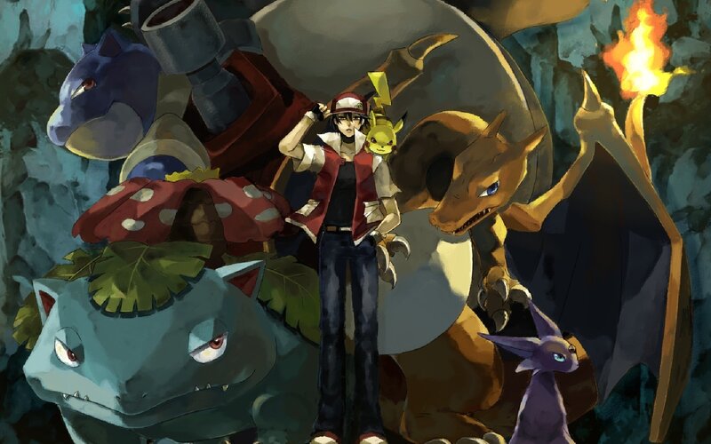 Pokémon trainer with his team
