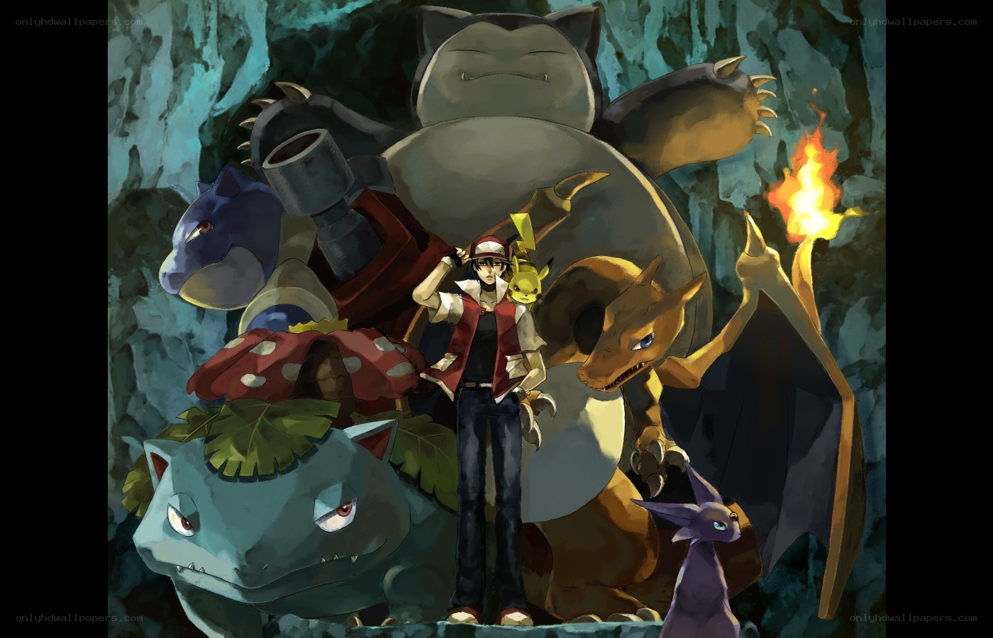 Pokémon trainer with his team