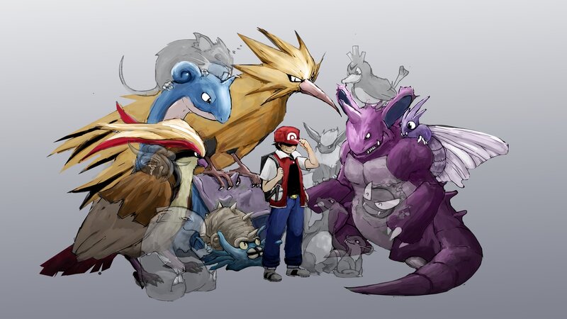 Pokémon Trainer with Pokémon — Gray