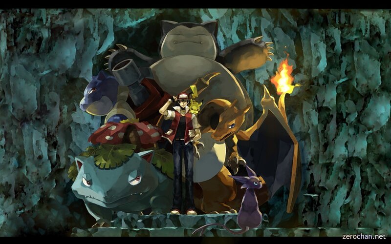 Pokémon trainer with team in cave