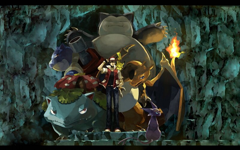 Pokémon trainer with team in cave