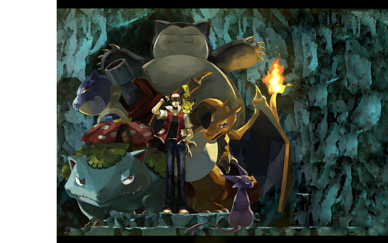 Pokémon trainer with team in cave