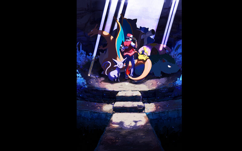 Pokémon trainer with team