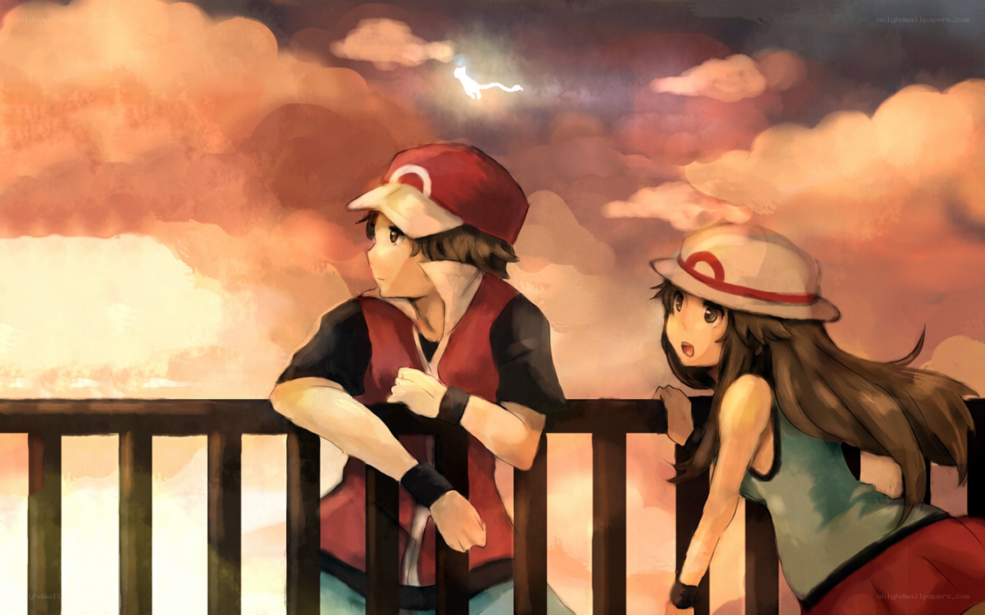 Pokémon trainers at sunset