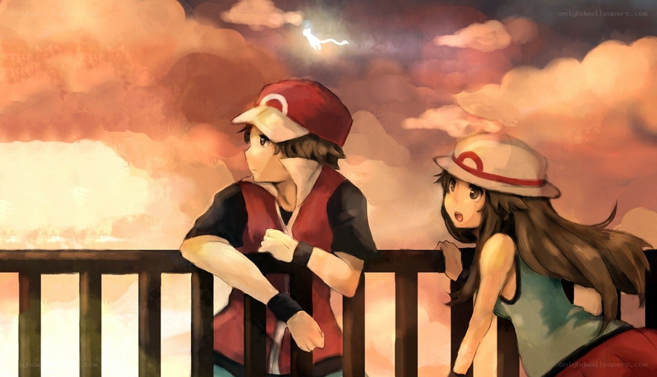 Pokémon trainers at sunset