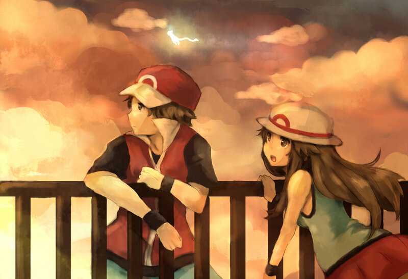 Pokémon trainers at sunset