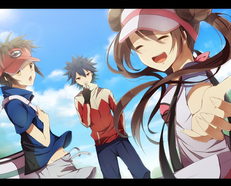 Pokémon trainers in a sunny field