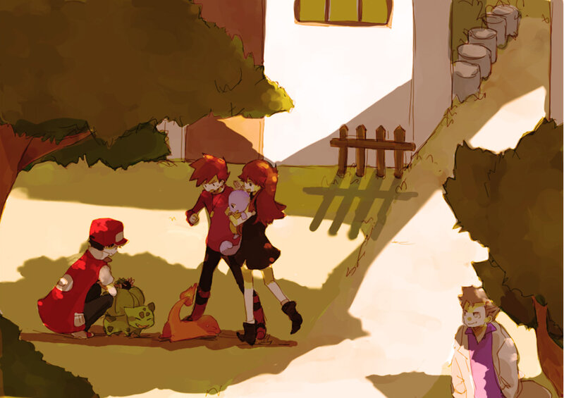 Pokémon trainers in a village