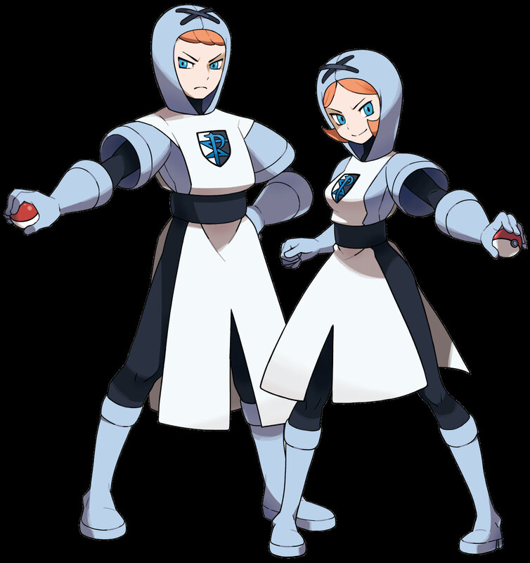 Pokémon trainers in white robes