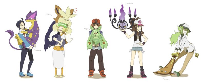Pokémon trainers with their Pokémon