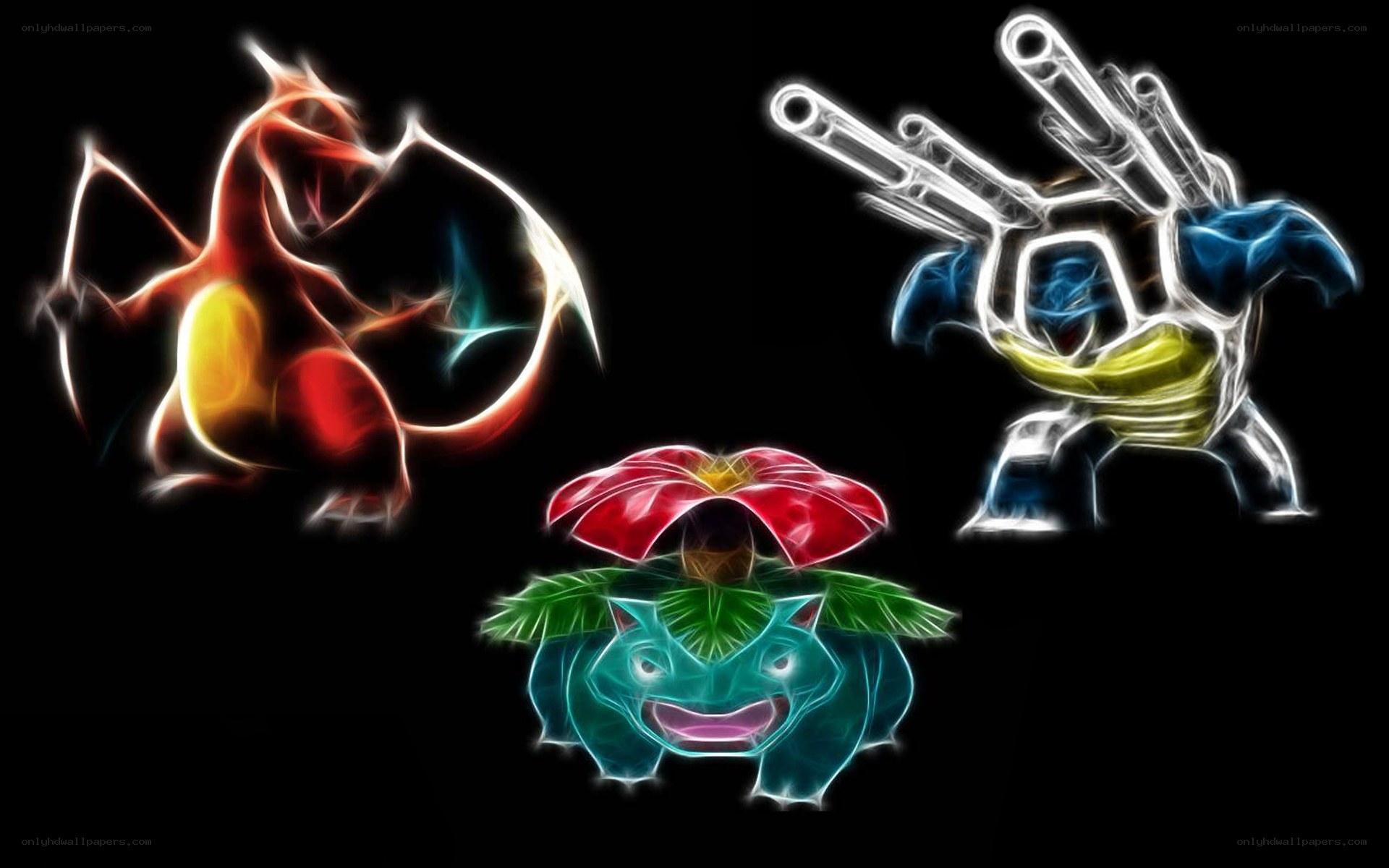 Pokémon trio with glowing effects
