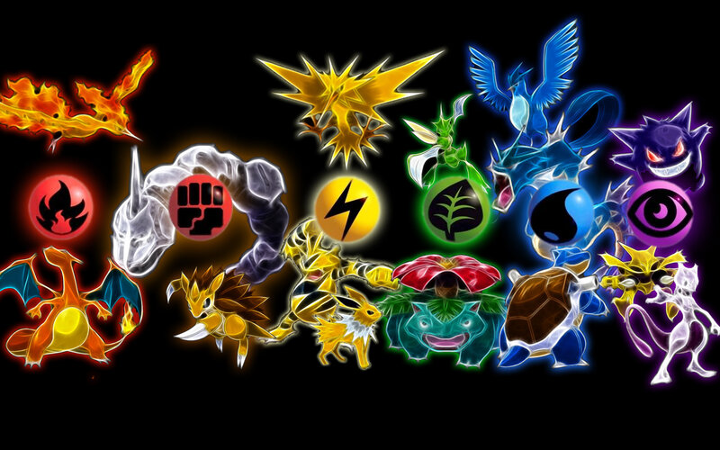 Pokémon type icons and champions