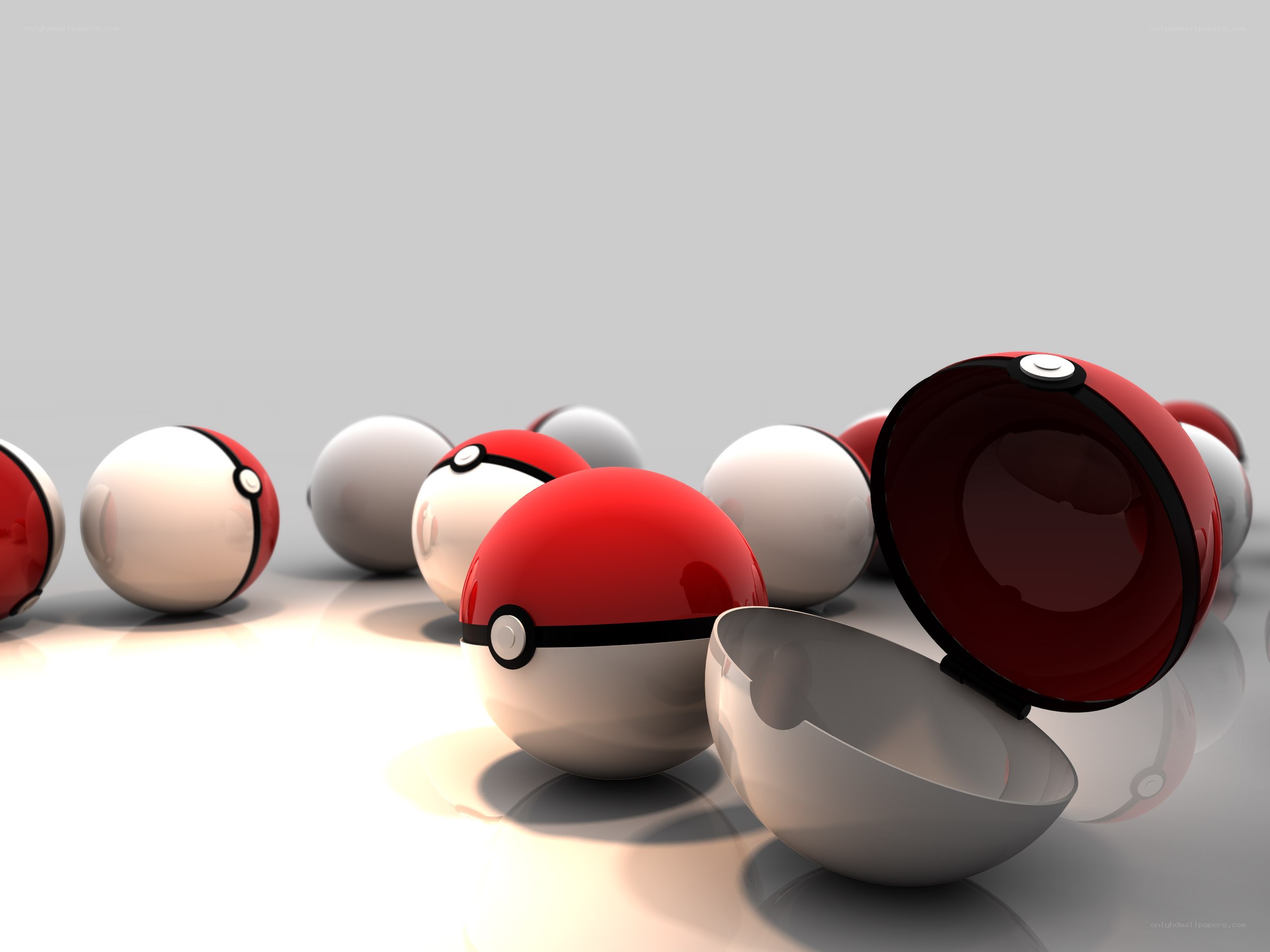 Pokeballs on a reflective surface