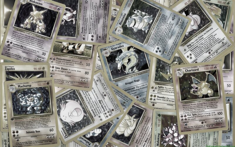 Pokemon cards in black and white