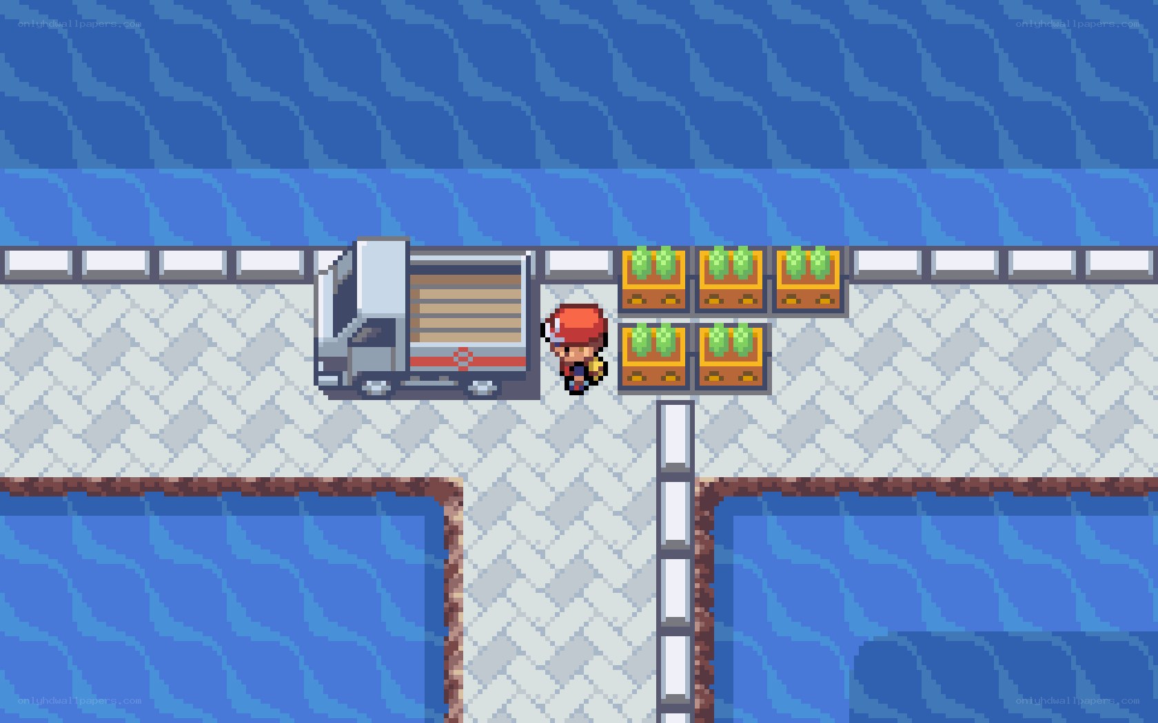 Pokemon character on a dock