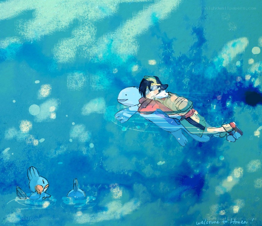 Pokemon characters swimming underwater