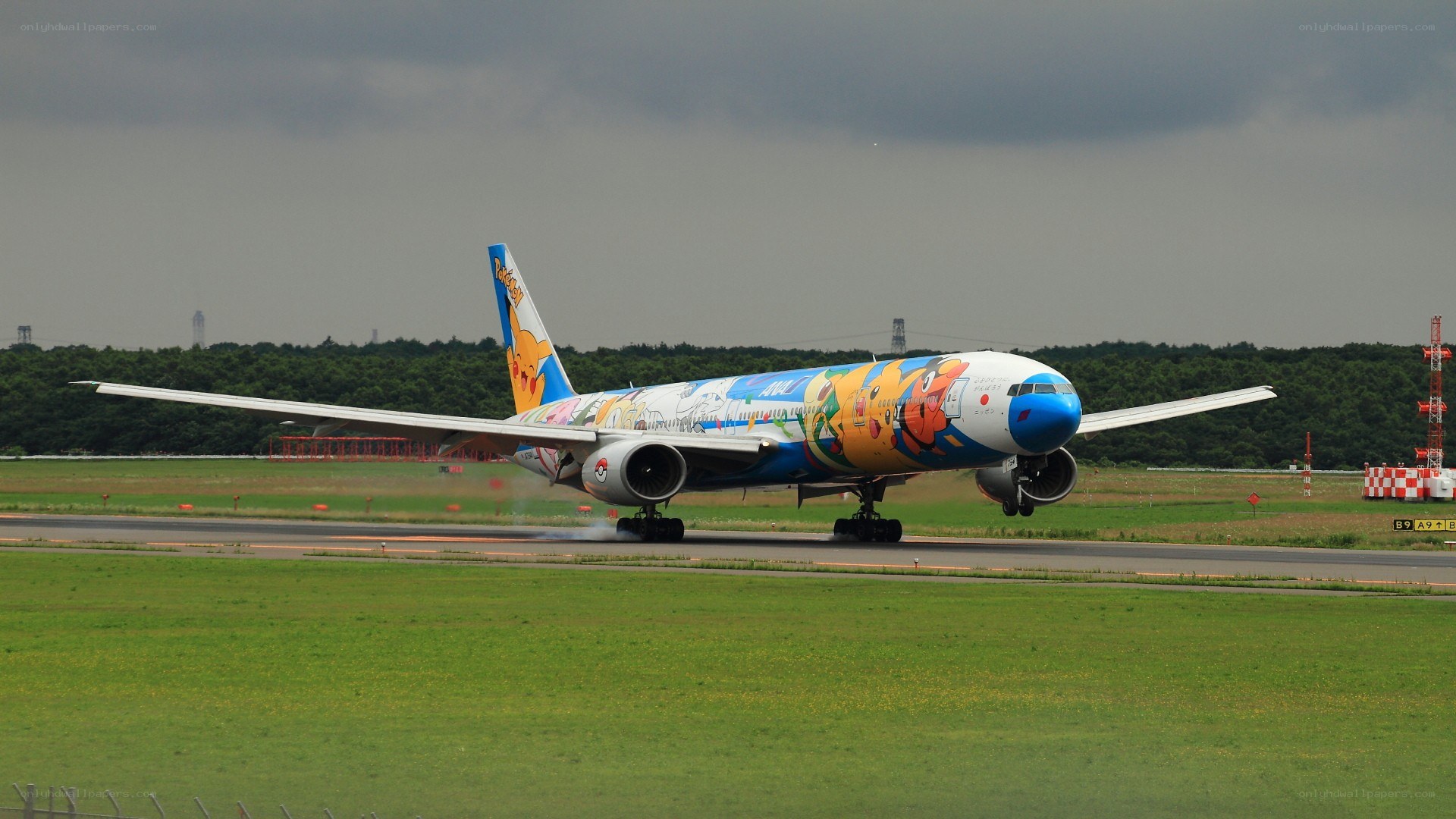 Pokemon-themed airplane on runway