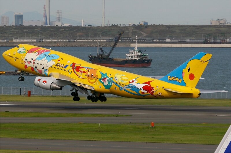 Pokemon-themed ANA airplane taking off